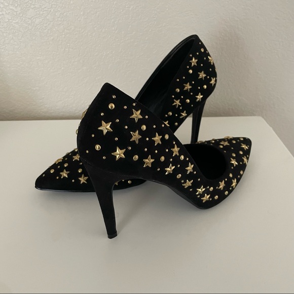 New Look Black Heels with Gold Star Accents - Picture 1 of 9